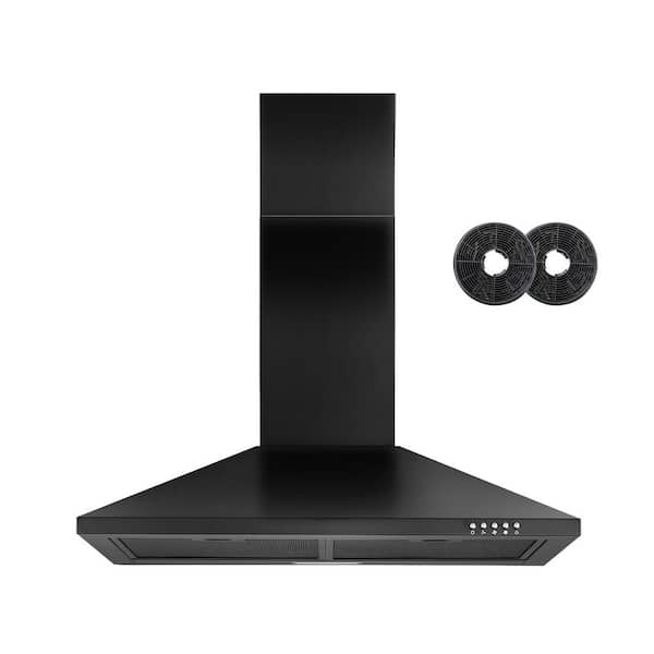 Flynama 30 in. Range Hood Wall Mount with Charcoal Filters, 450 CFM Stainless Steel  Under Cabinet Ducted Kitchen Hood in Black