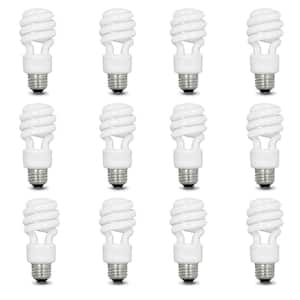 60-Watt Equivalent T3 Spiral Non-Dimmable E26 Medium Base CFL Compact Fluorescent Light Bulb, Soft White 2700K (12-Pack)