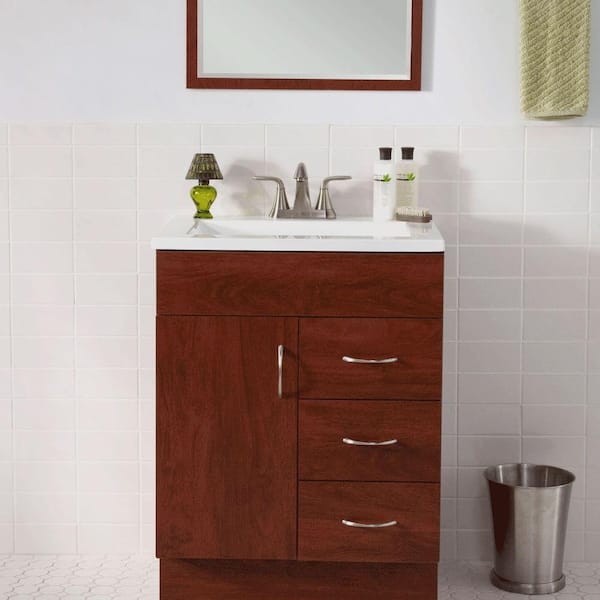 St. Paul Vanguard 24 in. W x  in. D x  in. H Single Sink Bath Vanity in Hazelnut Glaze with White Cultured Marble Top and Mirror