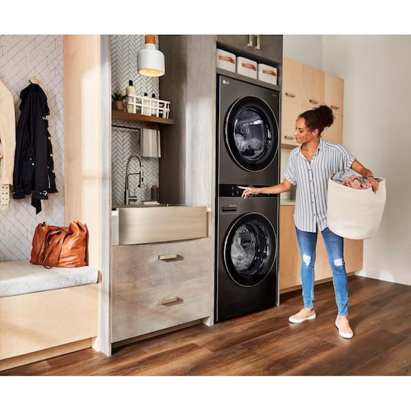 LG WashTower Stacked SMART Laundry - WKHC202HBA Pump The Front Center Home Ventless Dryer Depot Black Washer in 7.4 Steel 4.5 Cu.Ft. & Load Heat Cu.Ft