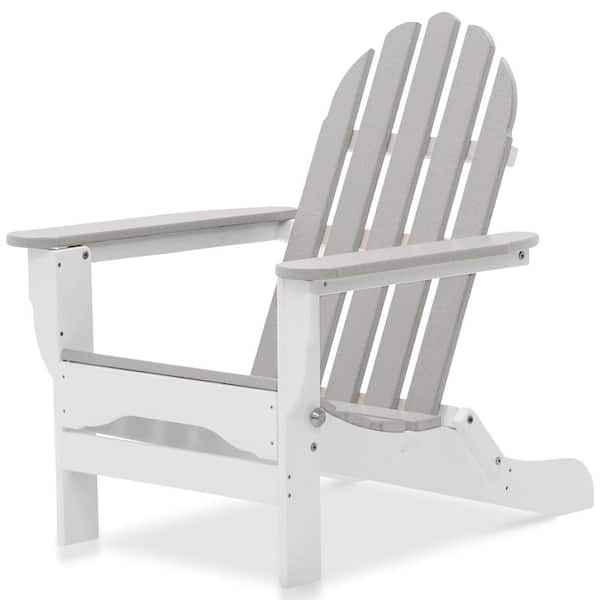 DUROGREEN Icon White and Light Gray Plastic Folding Adirondack Chair