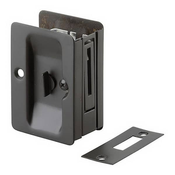 Photo 1 of 3-7/32 in. Black Pocket Door Pull with Privacy Lock