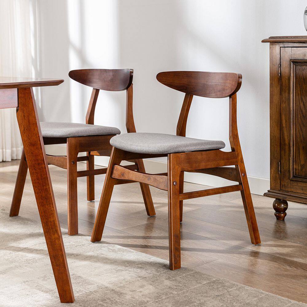 Gray Upholstered Rubberwood Mid-Century Modern Dining Side Chair Set
