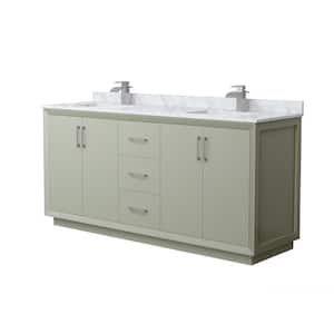Strada 72 in. W x 22 in. D x 35 in. H Double Bath Vanity in Light Green with White Carrara Marble Top