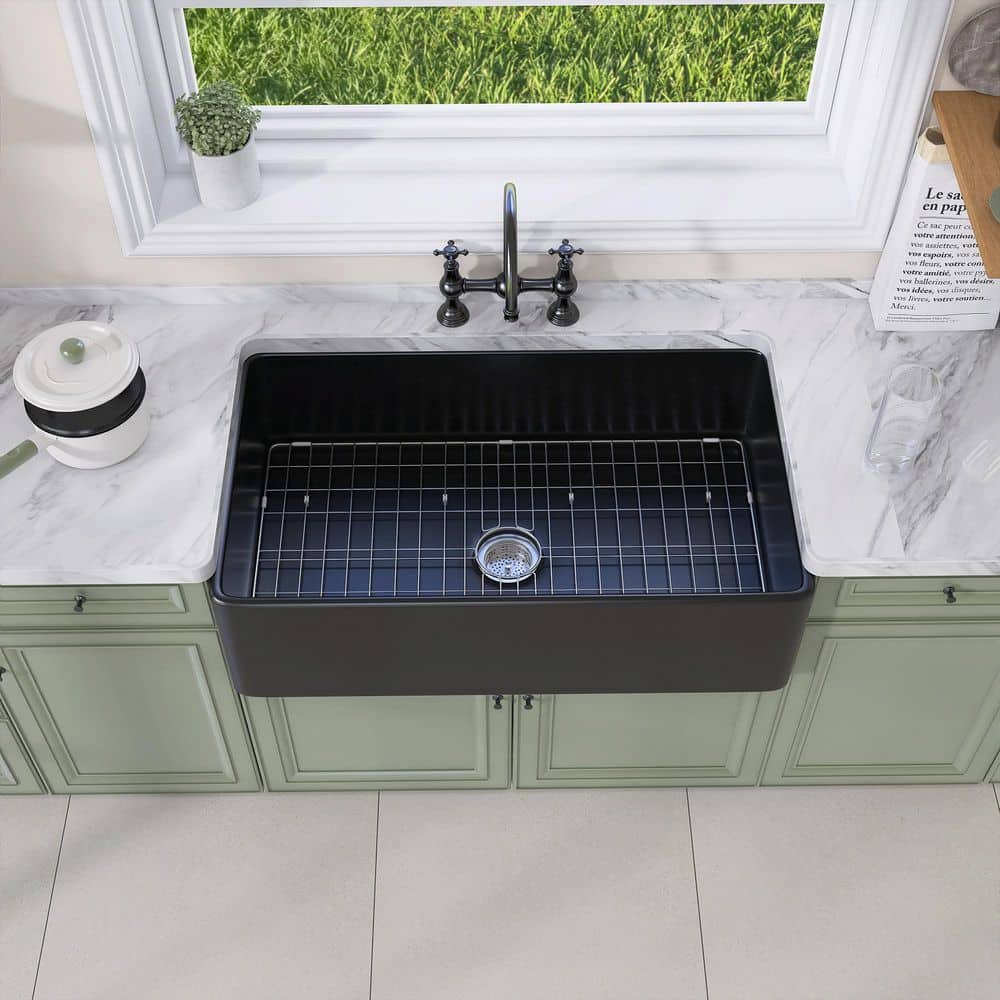 NTQ 36 in Farmhouse Sink Rectangular Single Bowl Kitchen Sinks Black ...