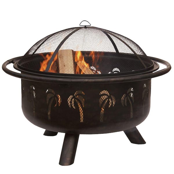 UniFlame 30 in. D Drawn Bronze Wood Burning Fire Pit with Heavy Guage Spark Arrester