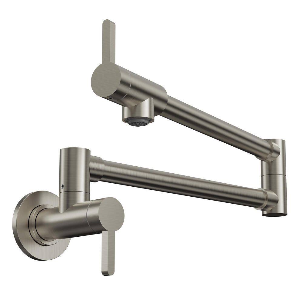 26 in. Brass Body Wall-Mount 2-Handle Pot Filler Faucet with Dual Swing Arms Spot Resist 1.8 GPM in Brushed Nickel price history on PriceWatchPro