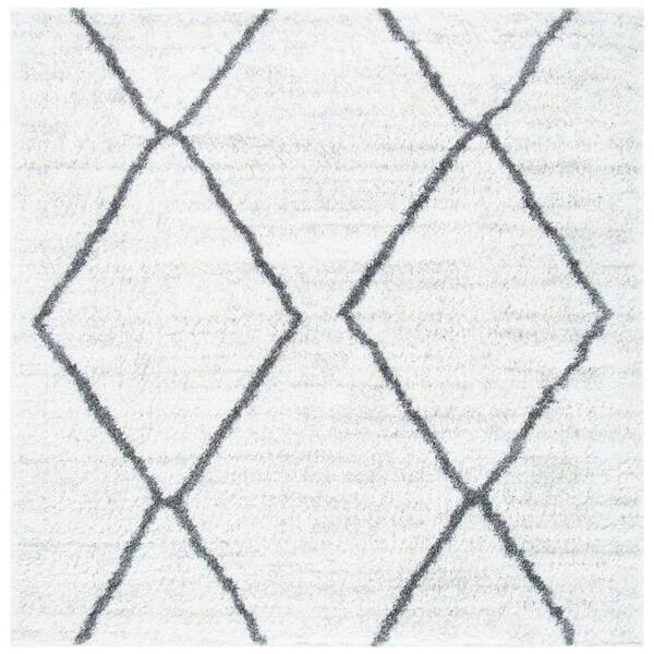 August Shag 7 ft. x 7 ft. Ivory/Gray Geometric Square Area Rug