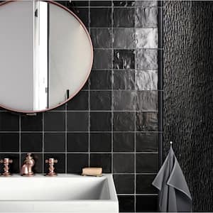 Black 4 in. x 4 in. Polished and Honed Ceramic Mosaic Tile Sample