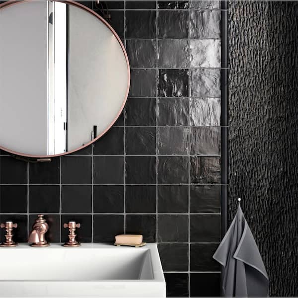 Black 4 in. x 4 in. Polished and Honed Ceramic Mosaic Tile (50 Cases/269 sq. ft./Pallet)