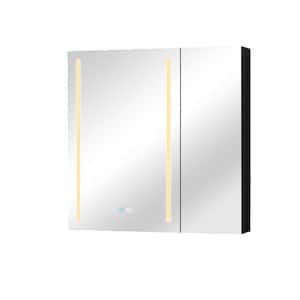 30 in. W x 30 in. H Rectangular Black Aluminum Surface Mount Medicine Cabinet with Mirror and LED Lighted
