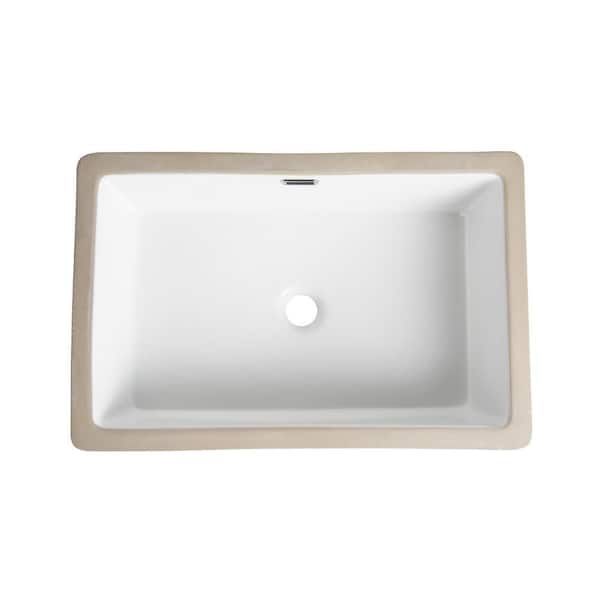 24 in. Undermount Bathroom Sink Rectangle, White Ceramic Vanity Sink with Overflow Hole, Ideal for Modern Bathrooms