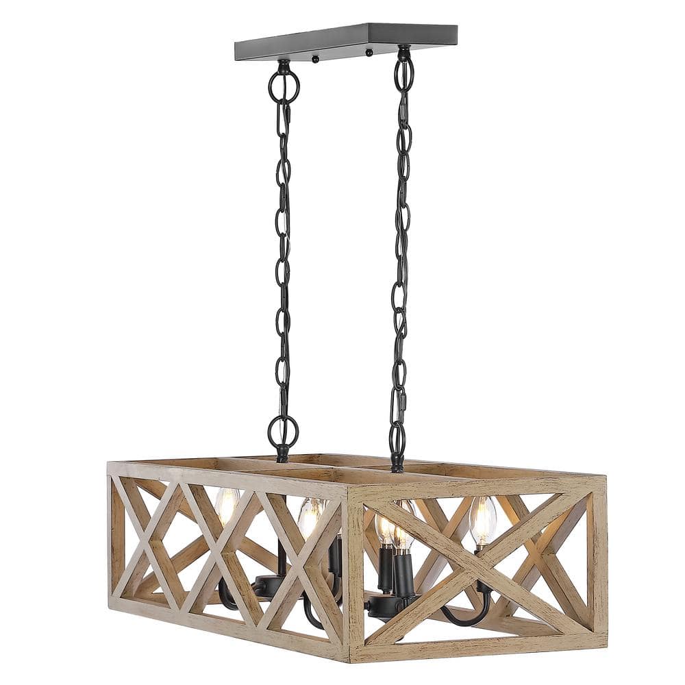 Modern Black 36" LED Farmhouse Pendant with Wood Accents