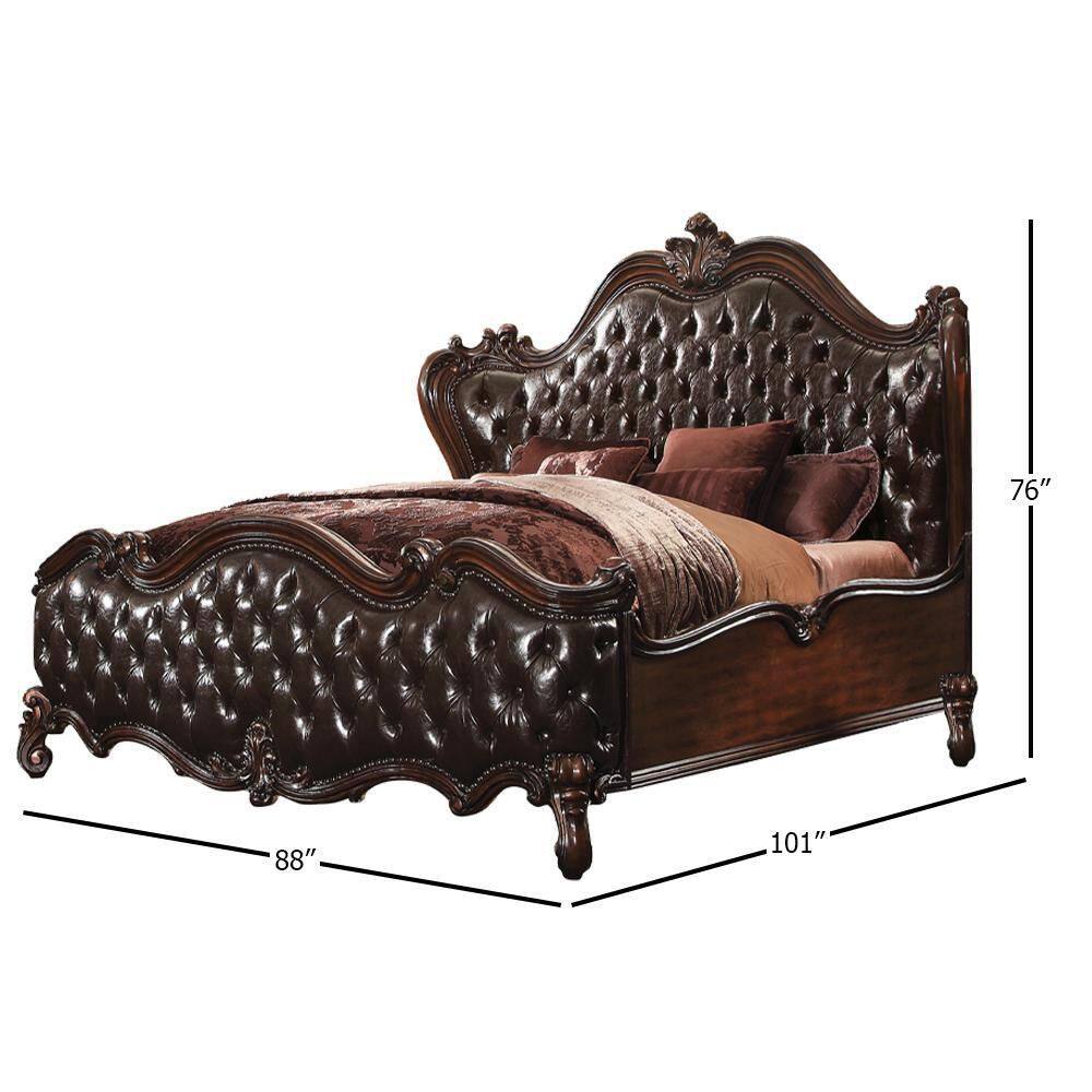 Cherry Oak California King Bed with Tufted Upholstered Headboard
