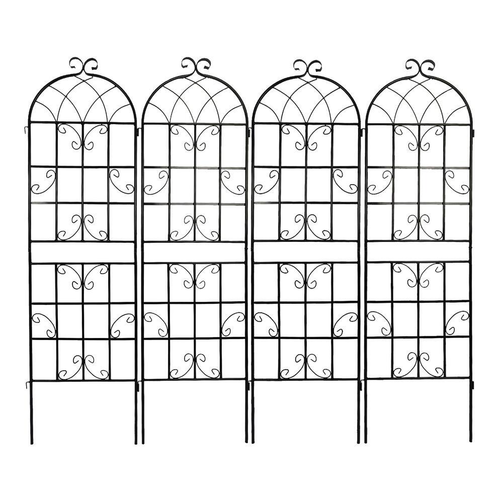71 in. Metal 4 Pack Garden Trellis in Black
