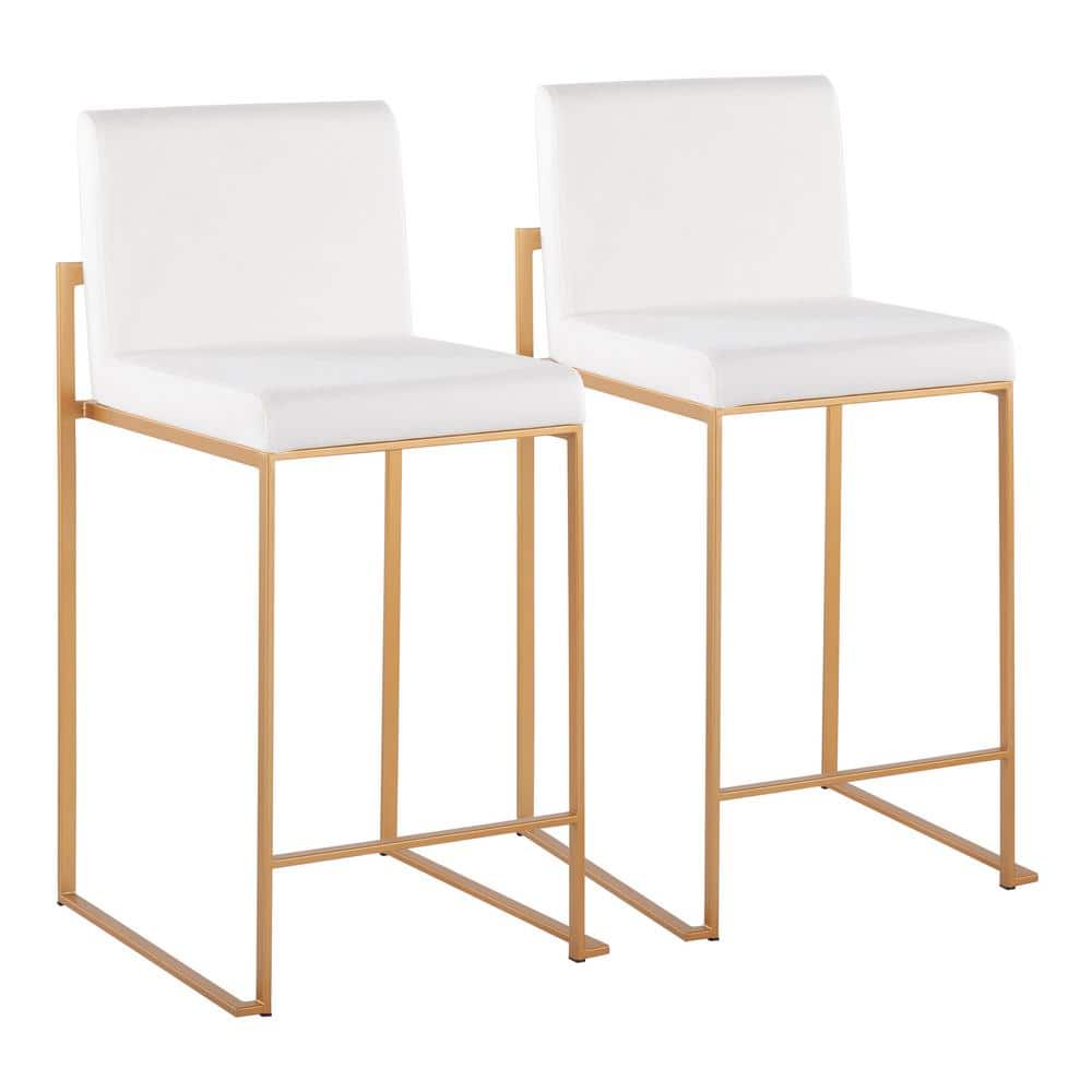 Lumisource Fuji 35.5 in. White Velvet and Gold Steel High Back Counter  Height Bar Stool (Set of 2) B26-FUJIHB AUVW2 - The Home Depot