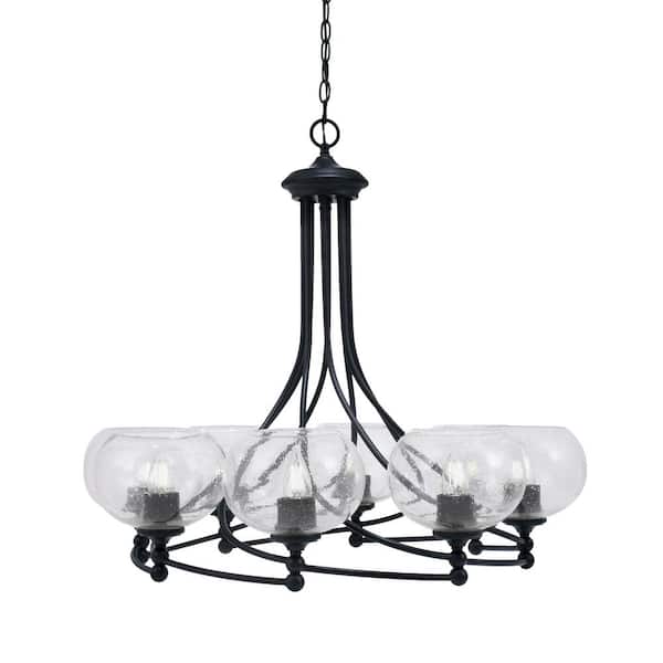 Unbranded Royale 8 Light Matte Black Chandelier, Round Chandelier with 7 in. Clear Bubble Glass Shades, No Bulbs Included