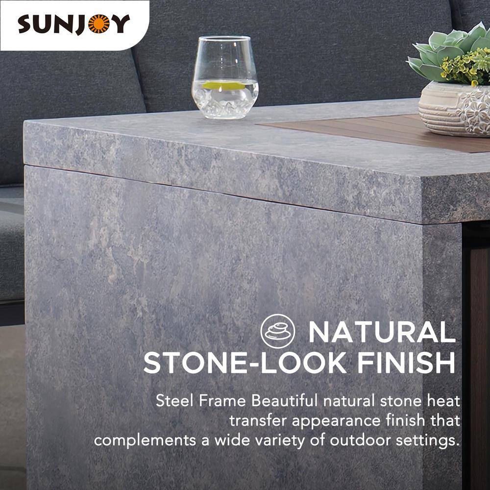 Sunjoy 38" Square Stone and Steel Propane Fire Pit Table