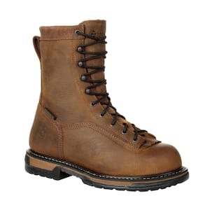 Men's IronClad Waterproof 8 inch Lace Up Work Boots - Soft Toe - Brown 10.5 (W)