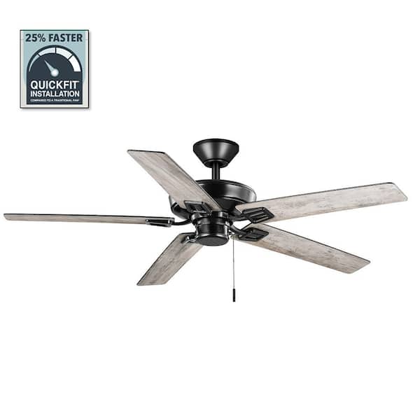 Hampton Bay Bayfield 52 In Indoor Matte Black Dry Rated Downrod Ceiling Fan With 5 Reversible Blades 52193 The