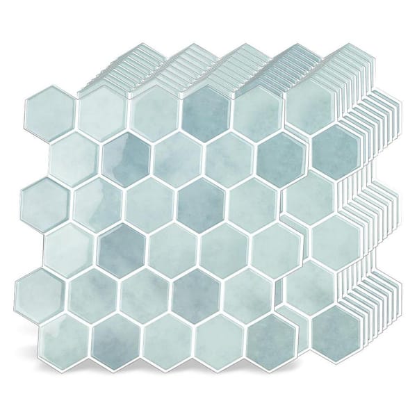 Gray Finish 12 in. x 12 in. PU-GEL PET Peel and Stick Backsplash Hexagon Design 10-Sheet Pack for Kitchen