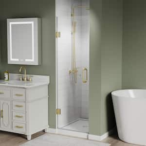 24 in. W x 72 in. H Hinged Frameless Shower Panel Shower Door in Brush Gold Finish with Clear Glass (8 mm)