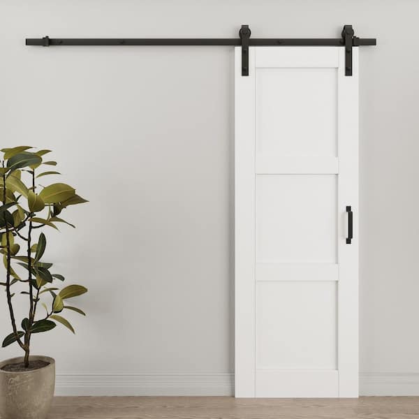 28 in. x 80 in. White 3-Panel Blank Solid Core Composite MDF Wood Primed Sliding Barn Door with Hardware Kit