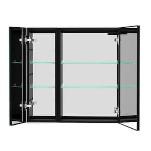 30 in. W x 30 in. H Large Rectangular Matte Black S1 Aluminum Surface Mount LED Medicine Cabinet with Mirror, Anti-fog