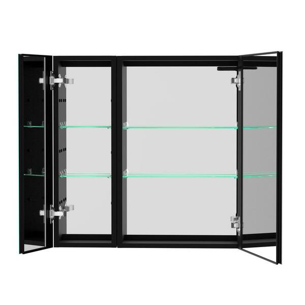 Boyel Living 30 in. W x 30 in. H Large Rectangular Matte Black S1 Aluminum Surface Mount LED Medicine Cabinet with Mirror, Anti-fog