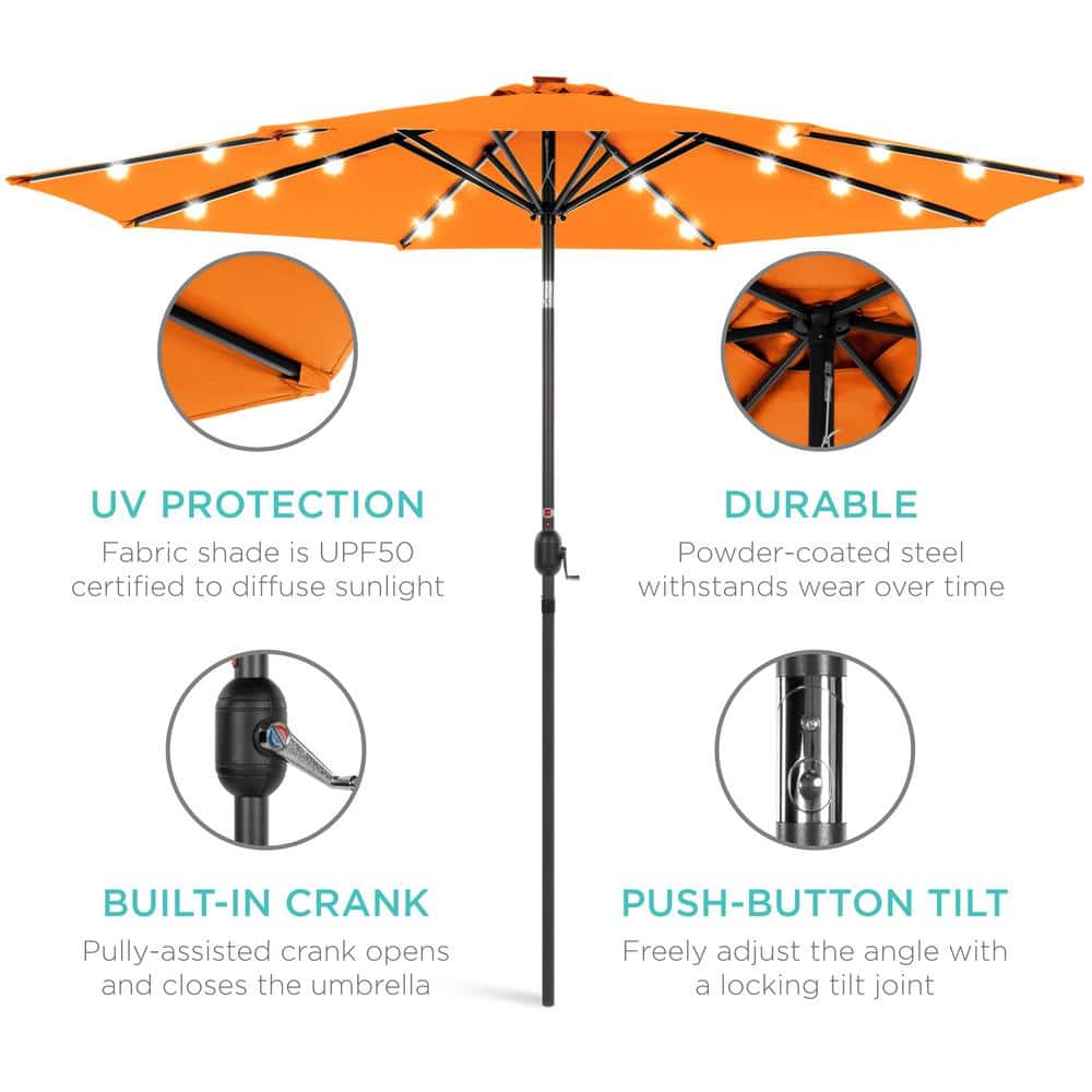 10ft Orange Solar LED Lighted Patio Umbrella with Tilt Adjustment