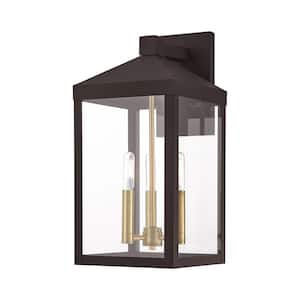 Creekview 17.5 in. 3-Light Bronze Outdoor Hardwired Wall Lantern Sconce with No Bulbs Included