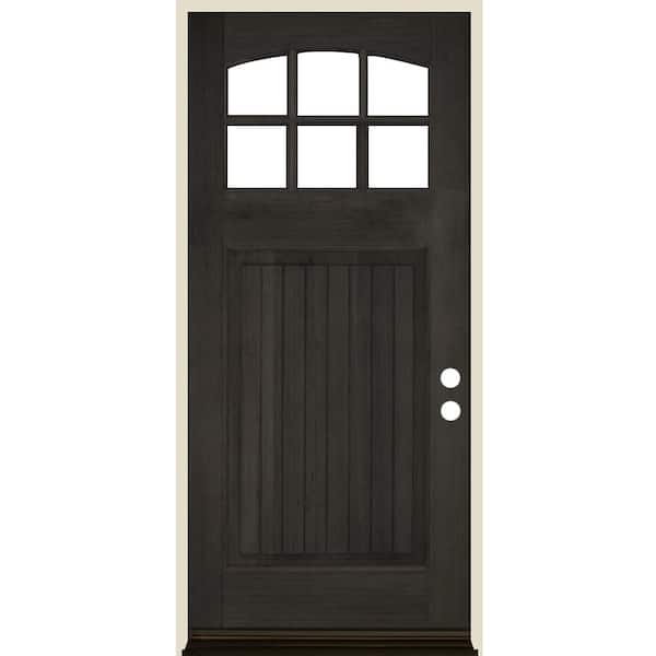 Krosswood Doors 36 in. x 80 in. Craftsman 6 Lite V Groove Arch Top Black Stain Left-Hand/Inswing Douglas Fir Prehung Front Door