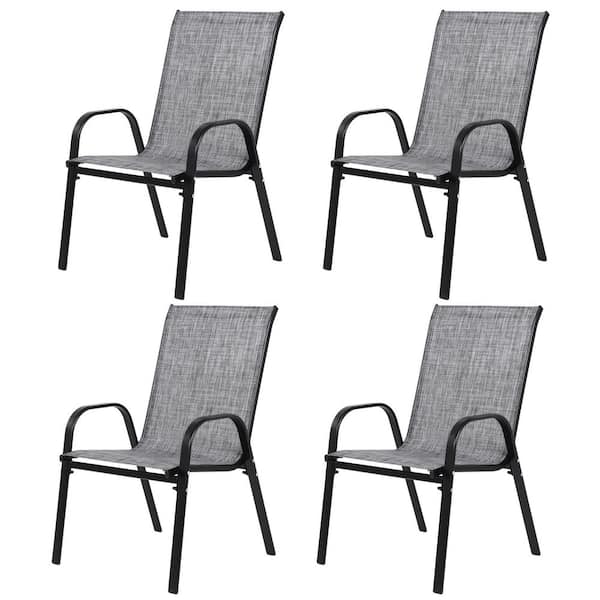 Gray Aluminum Reclining Beach Chairs with Armrest and High Backrest (Set of 4)