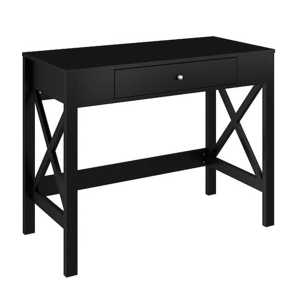 Lavish Home 30.71 in. Black Writing Desk - Modern Desk with X-Pattern Legs and Drawer Storage