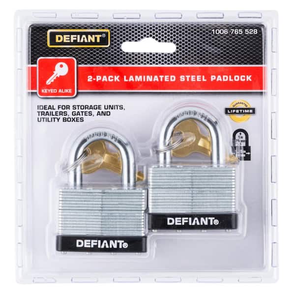 Defiant 44 mm 1 in. 2-Pack Laminated Steel Shackle Keyed Padlocks (Includes 2 Keys)