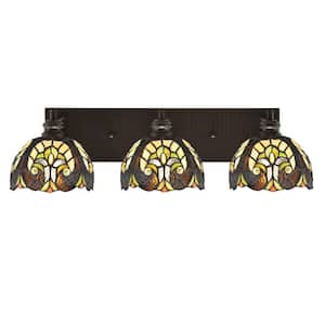 Albany 24.75 in. 3-Light Espresso Vanity Light with Ivory Cypress Art Glass Shades