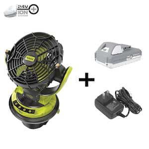 24V IONMAX Cordless Indoor/Outdoor 15in. Personal Misting Fan Kit in Black and Green