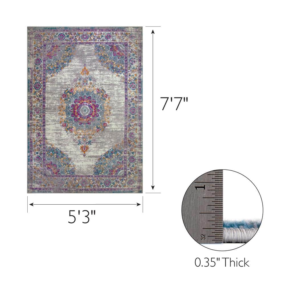 Ivory and Multicolor Medallion Synthetic 5x8 Area Rug