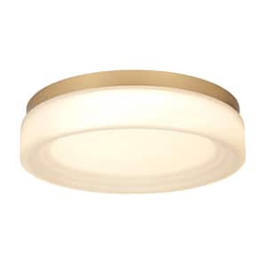 13 in. 24-Watt Modern Brushed Gold-Plated Integrated LED Flush Mount with Alabaster Glass Shade