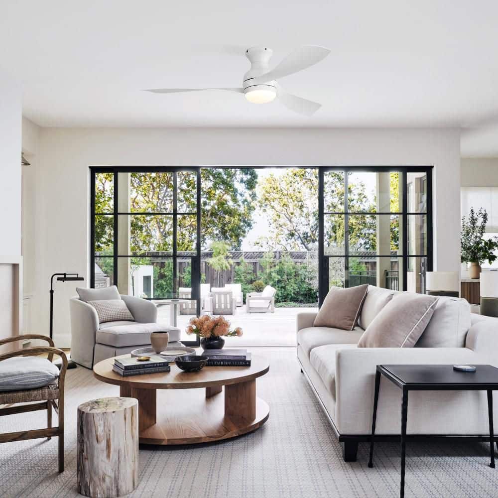 52 in. White Flush Mount Ceiling Fan with Light and Remote, with Memory Function 3 Blades for Bedroom, Living Room price history on PriceWatchPro