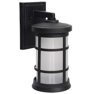 15.25 in. x 7.4 in. Black LED Round Composite Outdoor Wall Lantern Sconce with 3000K LED Lamp with Frost Acrylic Lens