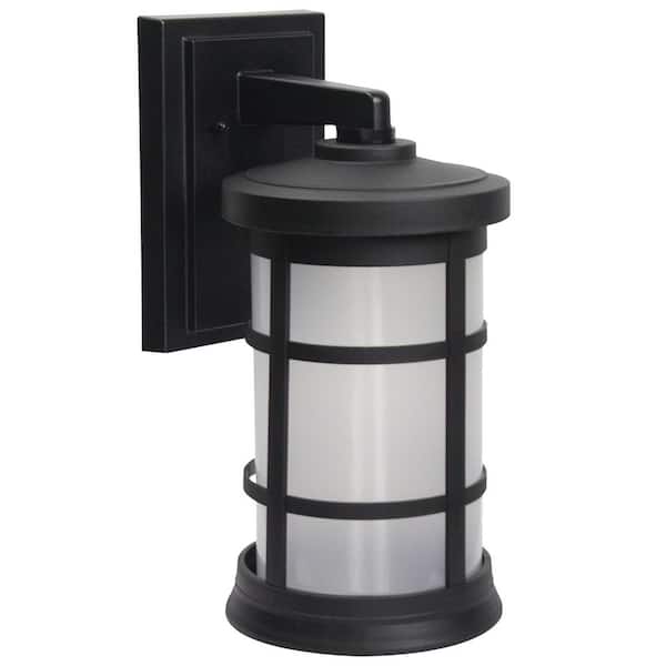 SOLUS 15.25 in. x 7.4 in. Black LED Round Composite Outdoor Wall Lantern Sconce with 3000K LED Lamp with Frost Acrylic Lens