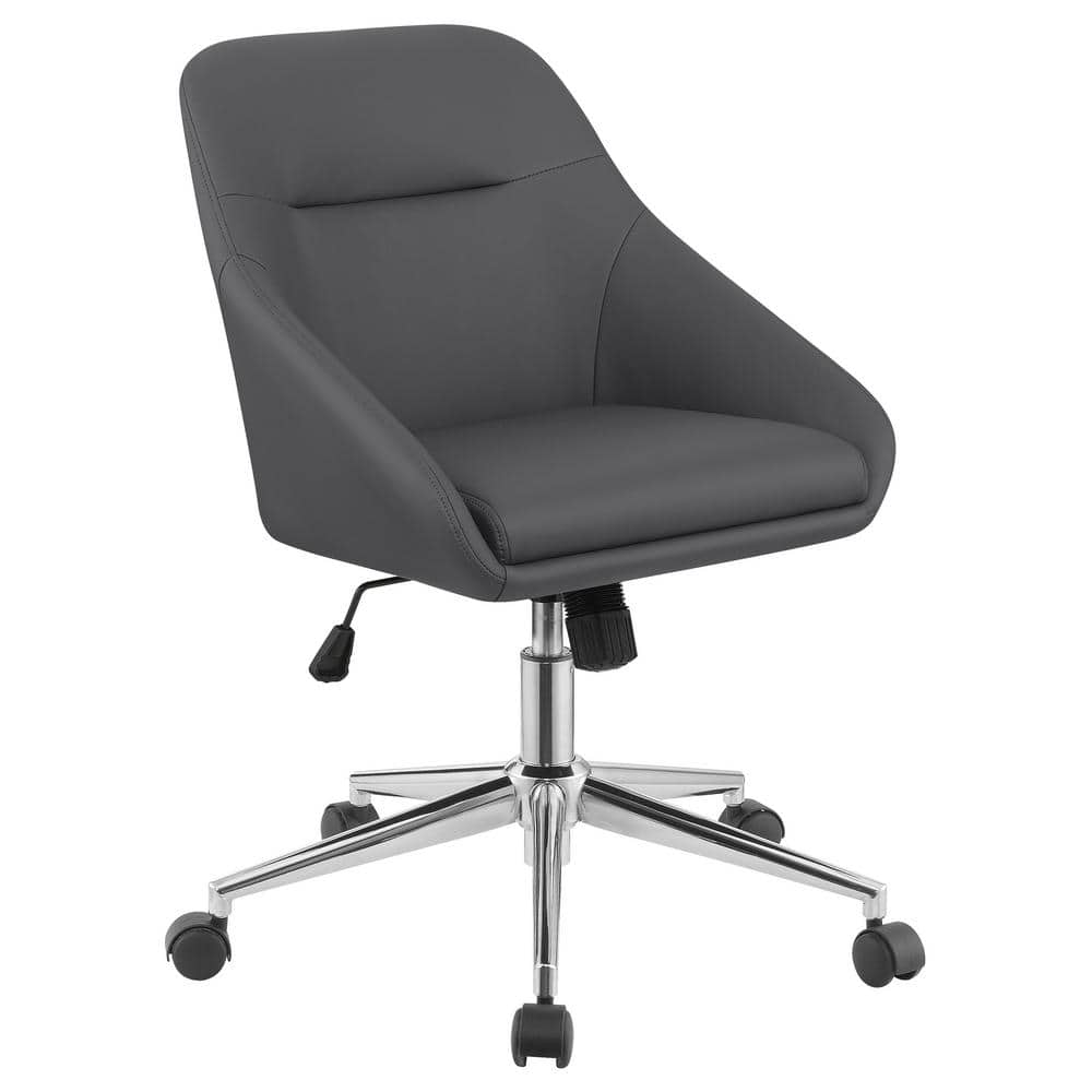 Gray Faux Leather Swivel Desk Chair with Chrome Base