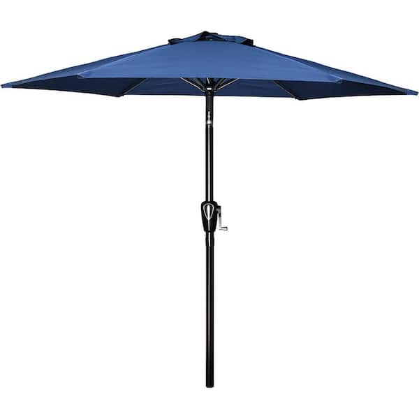 Tunearary 7.5 ft. Polyester Outdoor Market Patio Umbrella with 6 Steel Ribs in Blue with Push Button Tilt/Crank