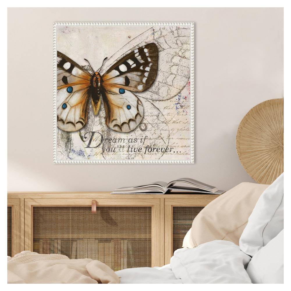 22"x22" Living your Dreams I Butterfly by Patricia Pinto Framed Canvas Wall Art Print White - Amanti Art: Modern Style, Polystyrene Frame