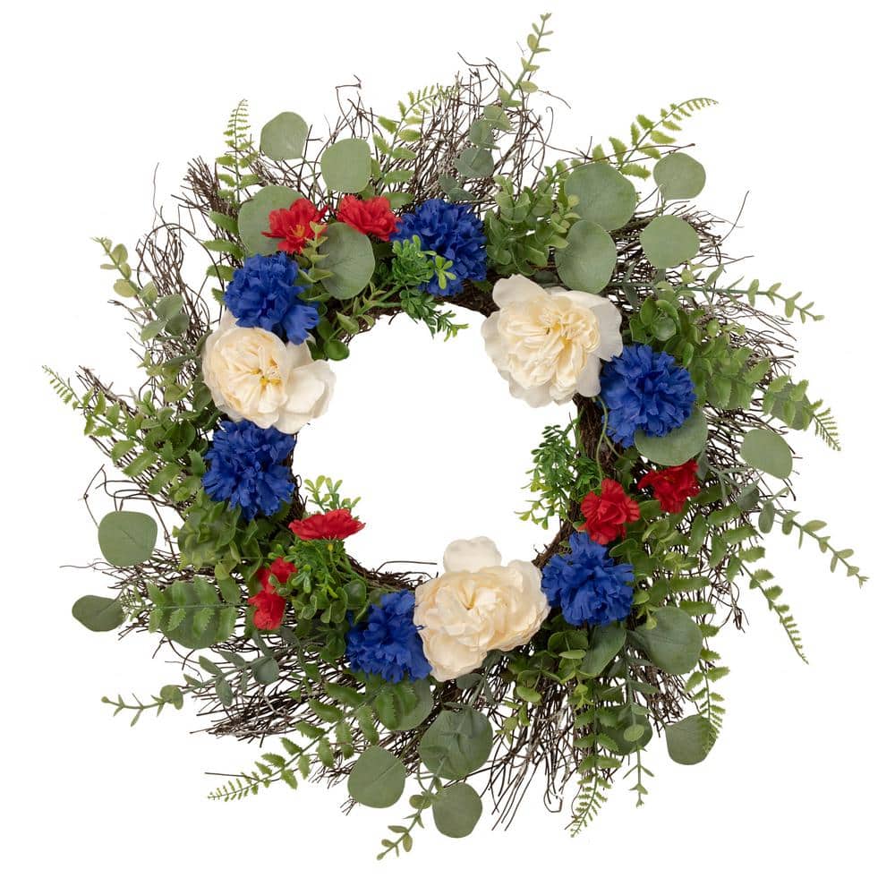 Americana Mixed Foliage And Florals Patriotic Wreath, 24 in., Unlit price history on PriceWatchPro