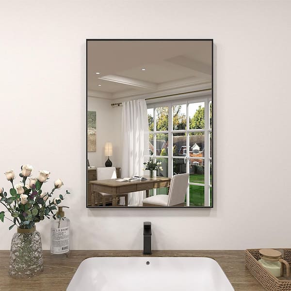 Vibe 24 in. W x 30 in. H Rectangular Framed Wall Bathroom Vanity Mirror in Matte Black