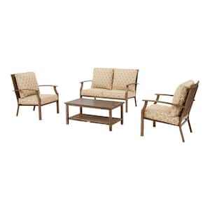 Geneva 4-Piece Wicker Outdoor Patio Conversation Deep Seating Set with CushionGuard Toffee Trellis Tan Cushions