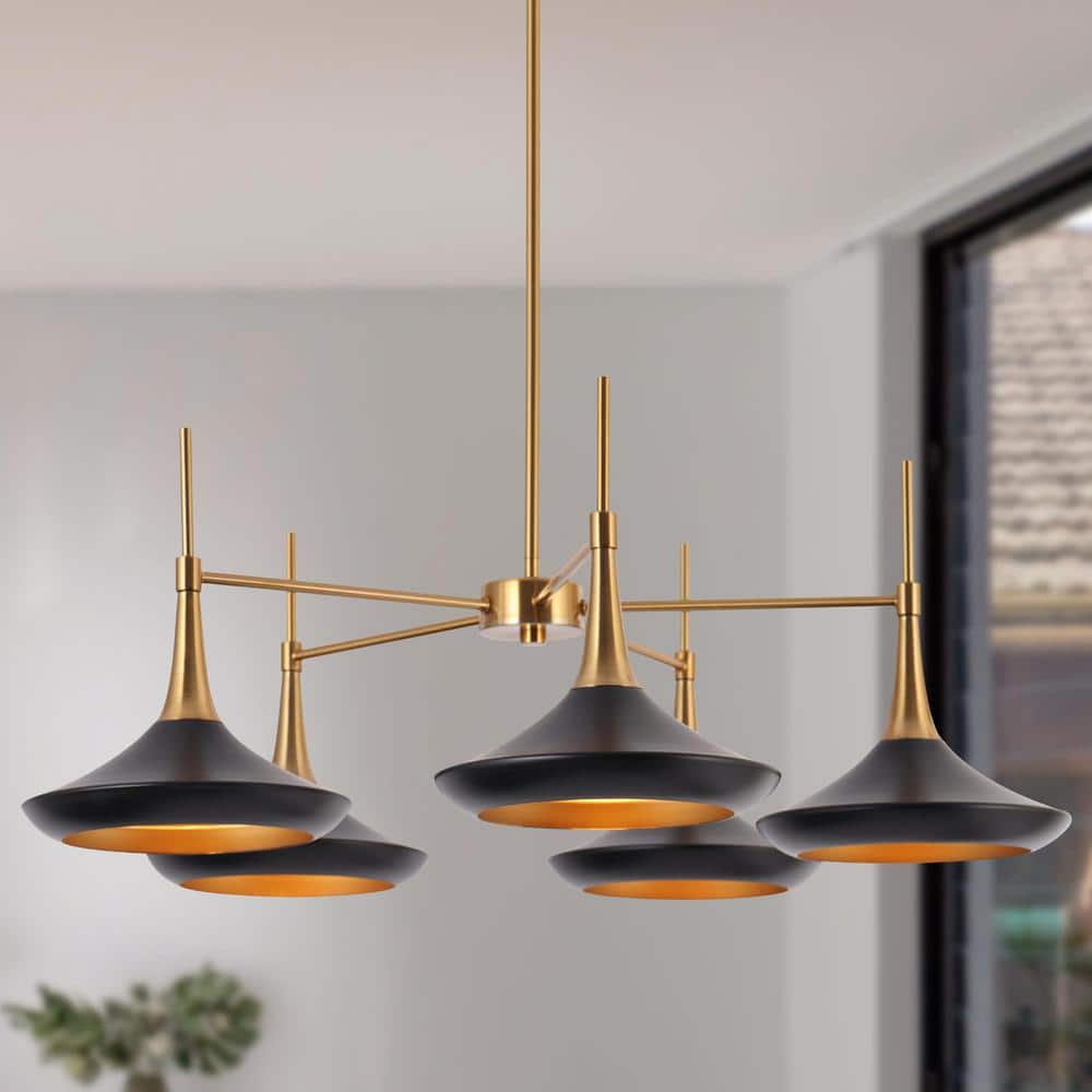 LNC Phapricornus 5-Light Matte Black and Gold Chandelier for Dining Room Modern/Contemporary LED Dry Rated Chandelier | L77FUFV85C538C