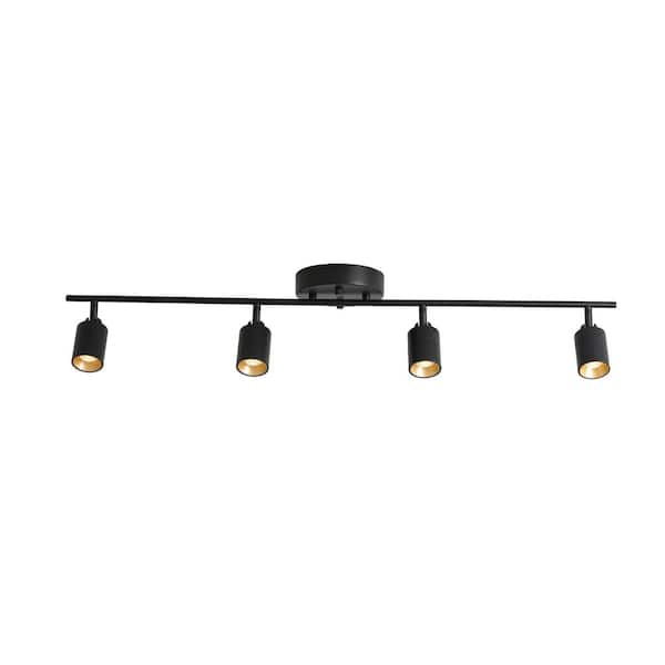 Shura 37 in. 4-Light Matte Black Integrated LED Flush Mount Ceiling Light with Rotatable Heads, 3000K, 2240 Lumens